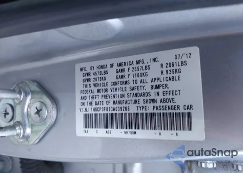 2012 Honda Accord Exl from USA, damaged, VIN 1HGCP3F81CA039266